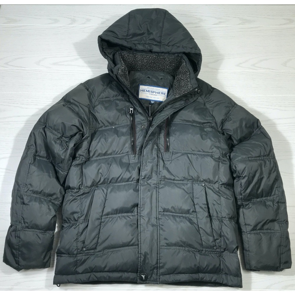 Hemisphere Down Puffer Jacket Coat Mens M Black Hooded Full Zip Winter Skiing